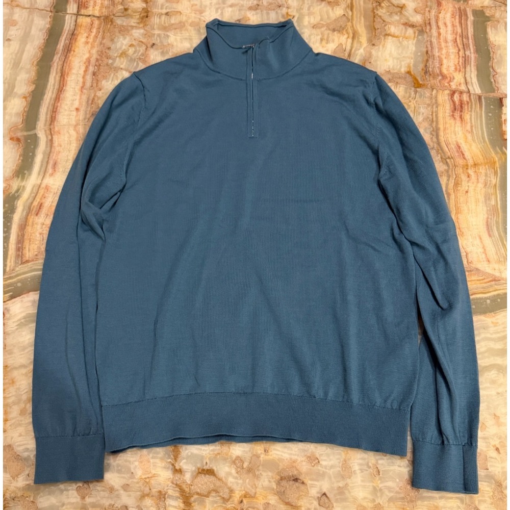 Reiss Blackhall Mens 1/4‎ Zip Pullover Sweater Blue Merino Wool Mock Neck M